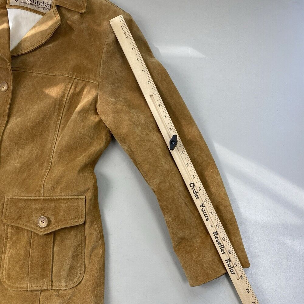 VINTAGE Columbia Suede Jacket Womens Medium Brown Pockets 70s Western Leather - Picture 9 of 13